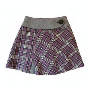 TWIK - Short mini skirt - Plaid purple / black / white wool  Size: 9